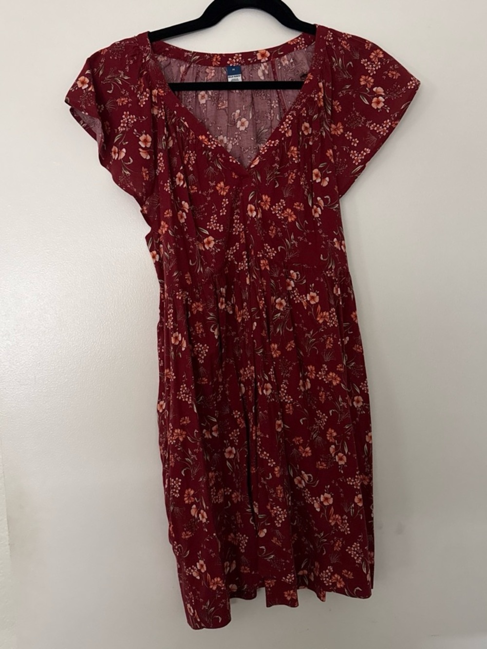 Old Navy Burgundy Floral V-Neck Mini Dress